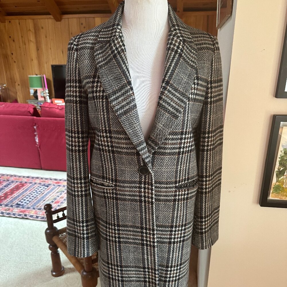 ZARA WOMAN Black Brown, Cream Beige and Brown Plaid Coat – XS